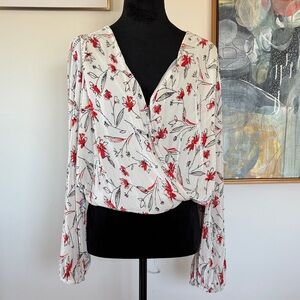 Astr Red and White Floral Blouse